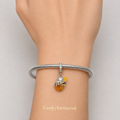 Bee Hugging Honey Dangle Sterling Silver Charm Hallmarked S925 for Charm Bracelet and Necklace