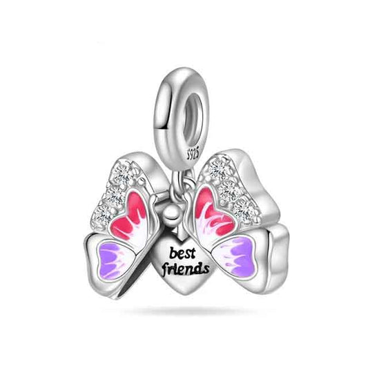 Best Friends Butterfly Locket Charm for Bracelet, S925 Sterling Silver