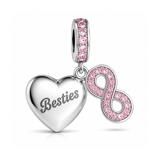 Besties Best Friends Dangle Sterling Silver Charm Hallmarked S925 for Charm Bracelet and Necklace