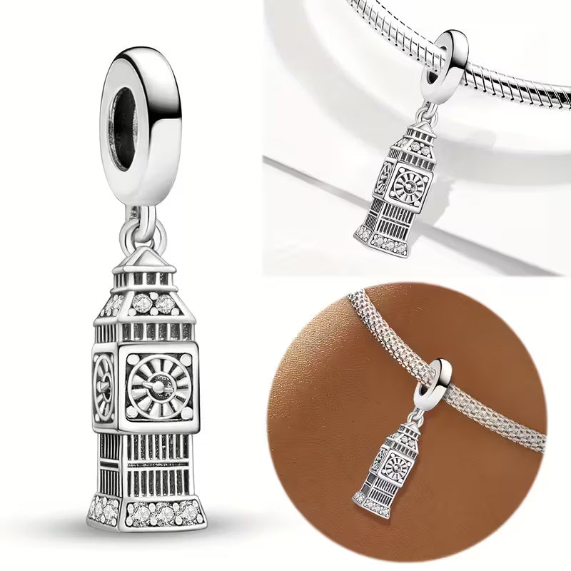 Big Ben Dangle Charm Sterling Silver Charm Hallmarked S925 for Charm Bracelet and Necklace