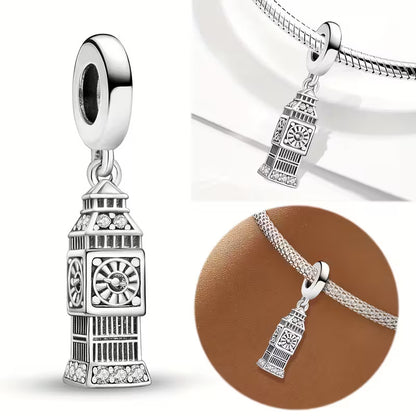 Big Ben Dangle Charm Sterling Silver Charm Hallmarked S925 for Charm Bracelet and Necklace
