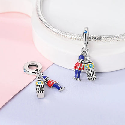 Big Ben Red and Blue Knight Sterling Silver Charm Hallmarked S925 for Charm Bracelet and Necklace