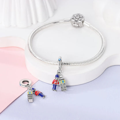 Big Ben Red and Blue Knight Sterling Silver Charm Hallmarked S925 for Charm Bracelet and Necklace