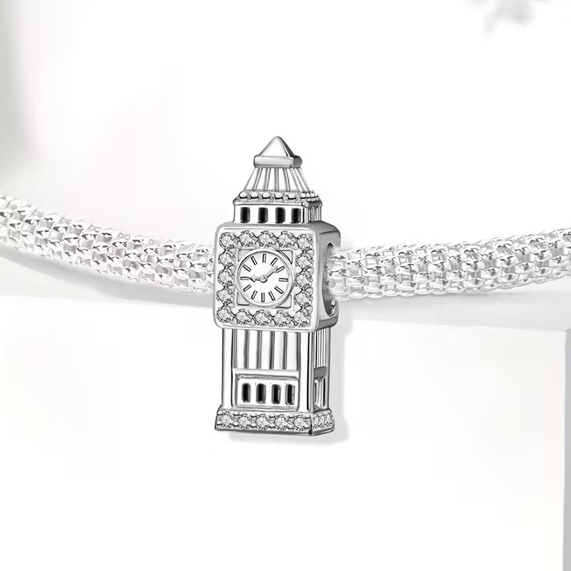 Big Ben Bead Charm Sterling Silver Charm Hallmarked S925 for Charm Bracelet and Necklace
