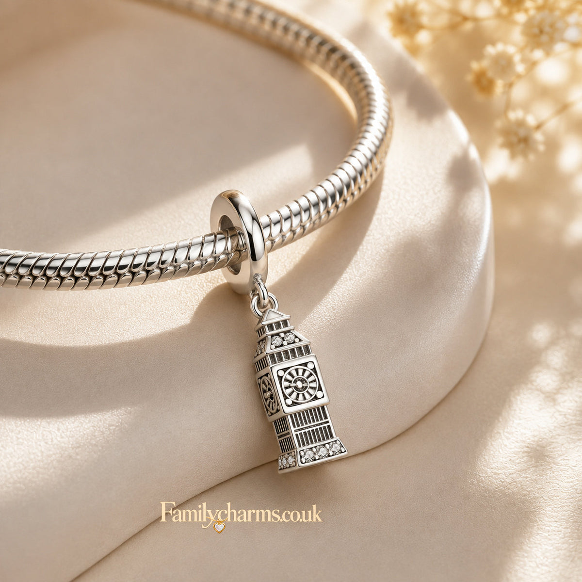 Big Ben Bead Charm Sterling Silver Charm Hallmarked S925 for Charm Bracelet and Necklace