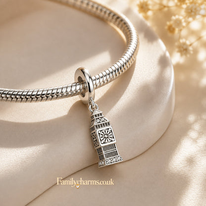 Big Ben Bead Charm Sterling Silver Charm Hallmarked S925 for Charm Bracelet and Necklace
