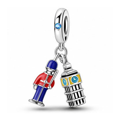 Big Ben Red and Blue Knight Sterling Silver Charm Hallmarked S925 for Charm Bracelet and Necklace