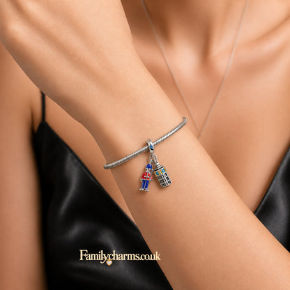 Big Ben Red and Blue Knight Sterling Silver Charm Hallmarked S925 for Charm Bracelet and Necklace