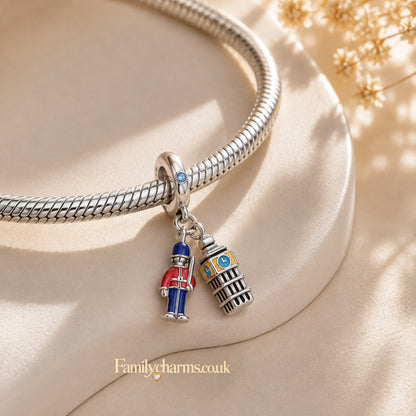 Big Ben Red and Blue Knight Sterling Silver Charm Hallmarked S925 for Charm Bracelet and Necklace