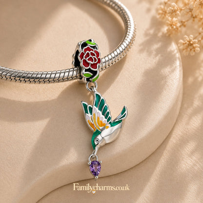 Bird and Flower Sterling Silver Charm Hallmarked S925 for Charm Bracelet and Necklace
