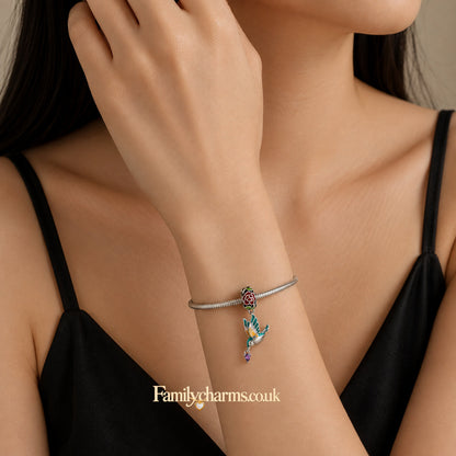 Bird and Flower Sterling Silver Charm Hallmarked S925 for Charm Bracelet and Necklace