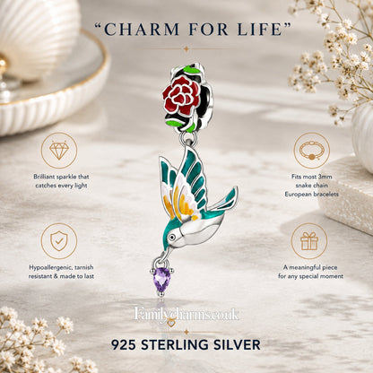 Bird and Flower Sterling Silver Charm Hallmarked S925 for Charm Bracelet and Necklace
