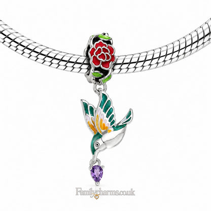 Bird and Flower Sterling Silver Charm Hallmarked S925 for Charm Bracelet and Necklace
