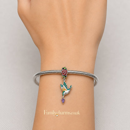 Bird and Flower Sterling Silver Charm Hallmarked S925 for Charm Bracelet and Necklace