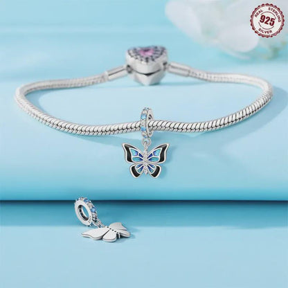 Black Blue Butterfly Sterling Silver Charm Hallmarked S925 for Charm Bracelet and Necklace