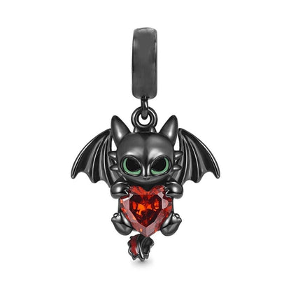 Black Dragon Embraces Heart Sterling Silver Charm Hallmarked S925 for Charm Bracelet and Necklace