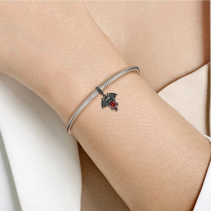 Black Dragon Embraces Heart Sterling Silver Charm Hallmarked S925 for Charm Bracelet and Necklace
