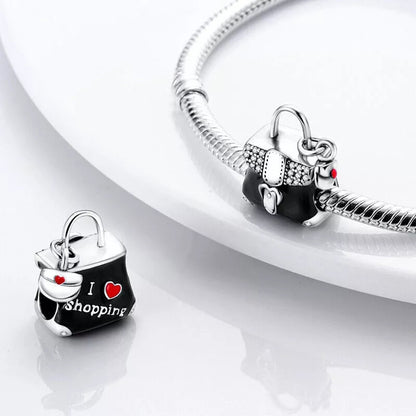 Black Handbag Sterling Silver Charm Hallmarked S925 for Charm Bracelet and Necklace