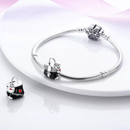 Black Handbag Sterling Silver Charm Hallmarked S925 for Charm Bracelet and Necklace