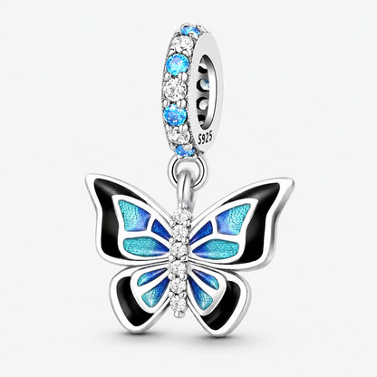 Black Blue Butterfly Sterling Silver Charm Hallmarked S925 for Charm Bracelet and Necklace