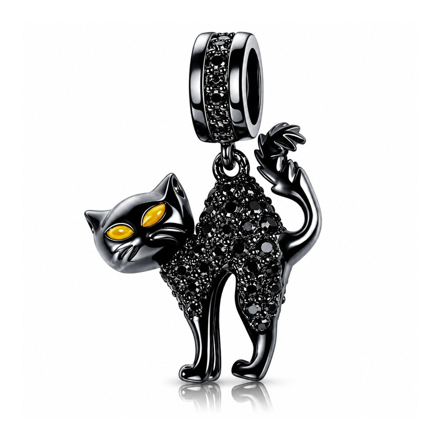 Black Cat Dangle Sterling Silver Charm Hallmarked S925 for Charm Bracelet and Necklace