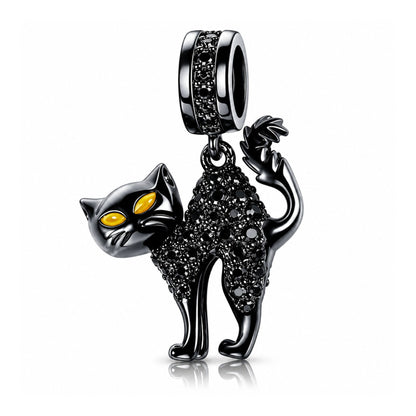 Black Cat Dangle Sterling Silver Charm Hallmarked S925 for Charm Bracelet and Necklace