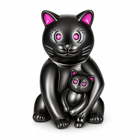 Black Cat and Baby Charm for Bracelet, S925 Sterling Silver