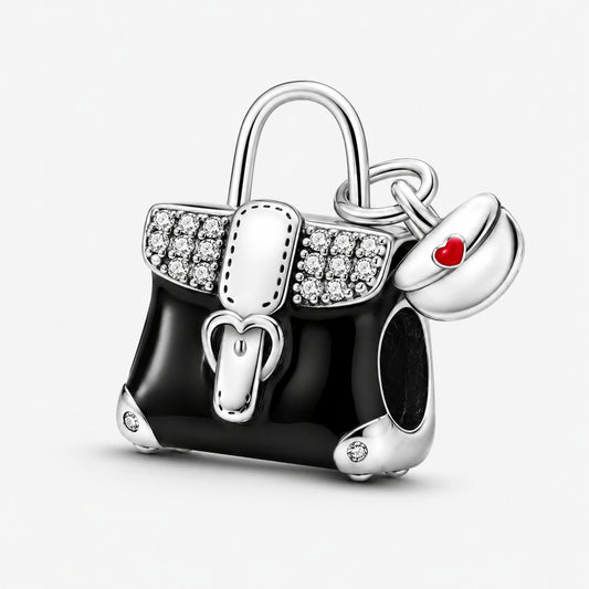 Black Handbag Sterling Silver Charm Hallmarked S925 for Charm Bracelet and Necklace