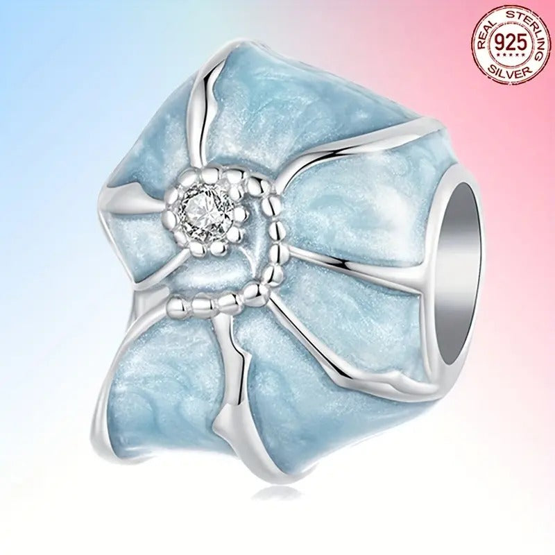 Blue Conch Seashell Bead Sterling Silver Charm Hallmarked S925 for Charm Bracelet and Necklace