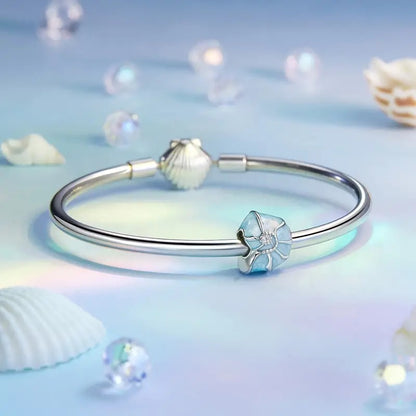 Blue Conch Seashell Bead Sterling Silver Charm Hallmarked S925 for Charm Bracelet and Necklace
