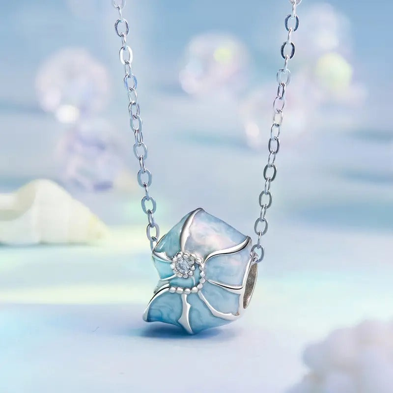 Blue Conch Seashell Bead Sterling Silver Charm Hallmarked S925 for Charm Bracelet and Necklace
