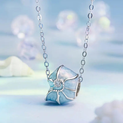 Blue Conch Seashell Bead Sterling Silver Charm Hallmarked S925 for Charm Bracelet and Necklace