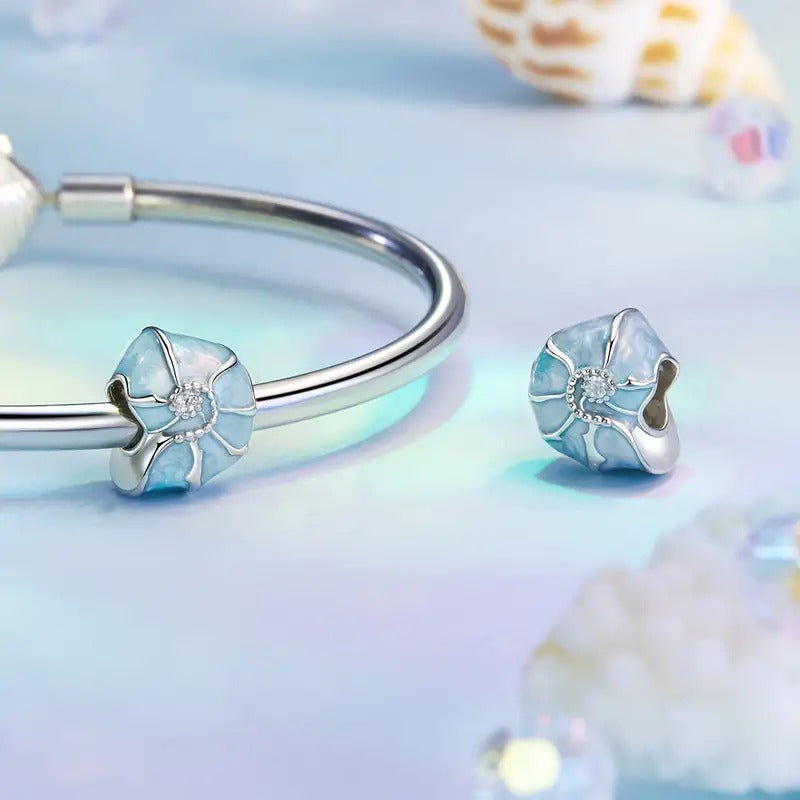 Blue Conch Seashell Bead Sterling Silver Charm Hallmarked S925 for Charm Bracelet and Necklace
