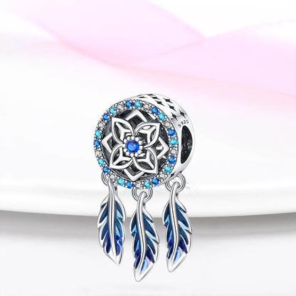 Blue Dreamcatcher Sterling Silver Charm Hallmarked S925 for Charm Bracelet and Necklace