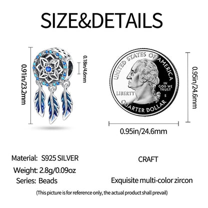 Blue Dreamcatcher Sterling Silver Charm Hallmarked S925 for Charm Bracelet and Necklace