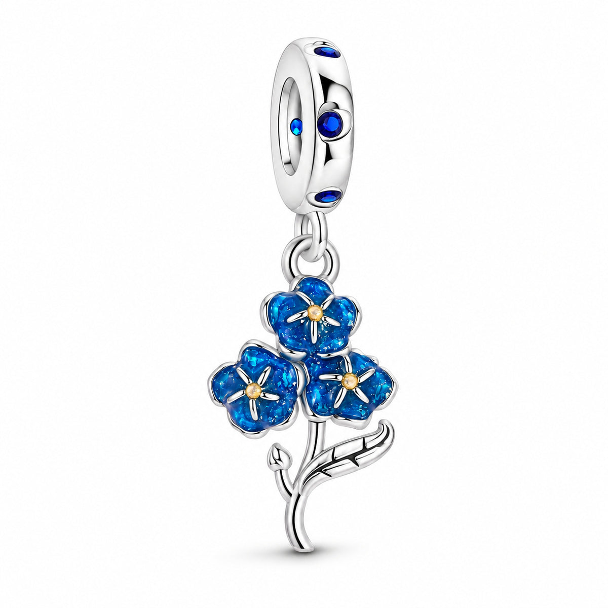 S925 Sterling Silver Blue Enamel Forget me not Pendant Charm Bracelets