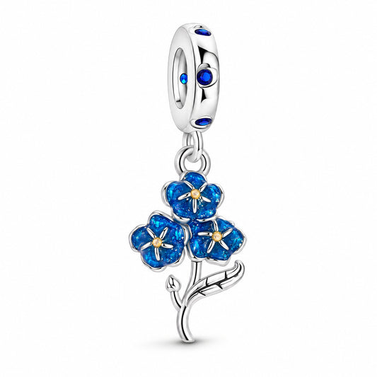 S925 Sterling Silver Blue Enamel Forget me not Pendant Charm Bracelets