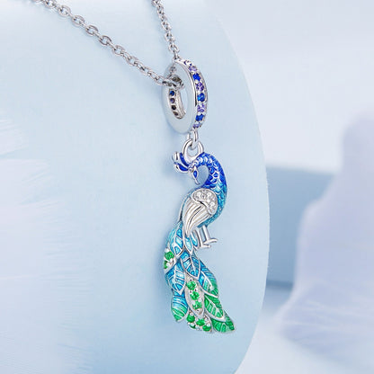 Blue Enchanting Peacock Pendant Sterling Silver Charm Hallmarked S925 for Charm Bracelet and Necklace