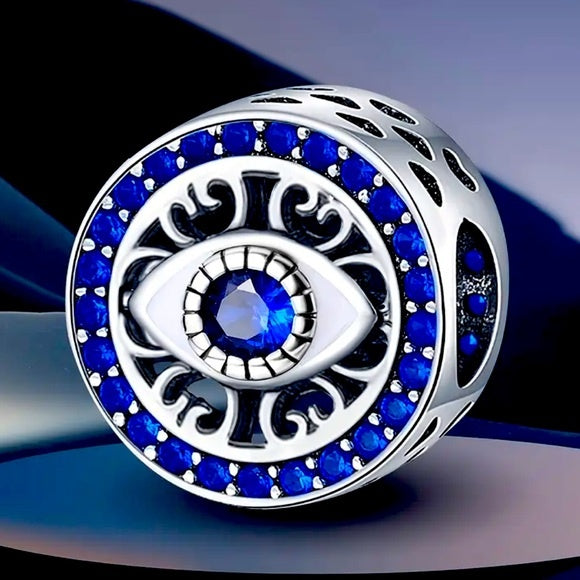 Blue Evil Eye Bead Sterling Silver Charm Hallmarked S925 for Charm Bracelet and Necklace