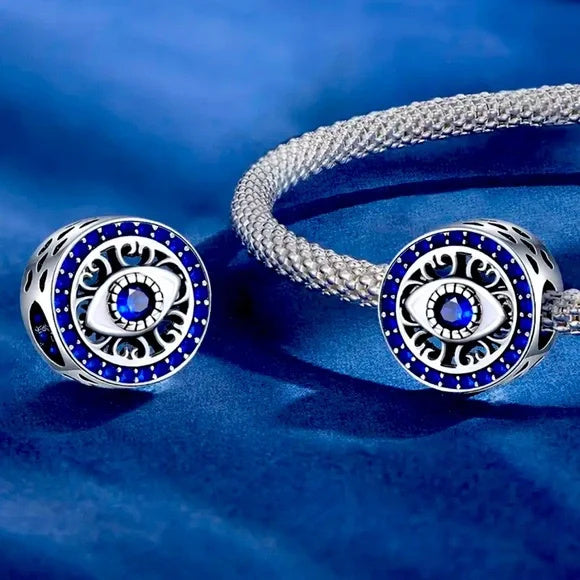 Blue Evil Eye Bead Sterling Silver Charm Hallmarked S925 for Charm Bracelet and Necklace