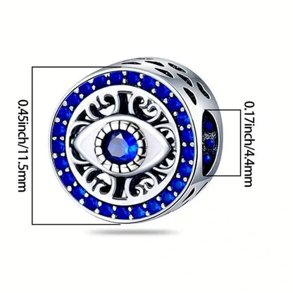 Blue Evil Eye Bead Sterling Silver Charm Hallmarked S925 for Charm Bracelet and Necklace