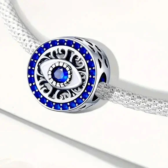 Blue Evil Eye Bead Sterling Silver Charm Hallmarked S925 for Charm Bracelet and Necklace