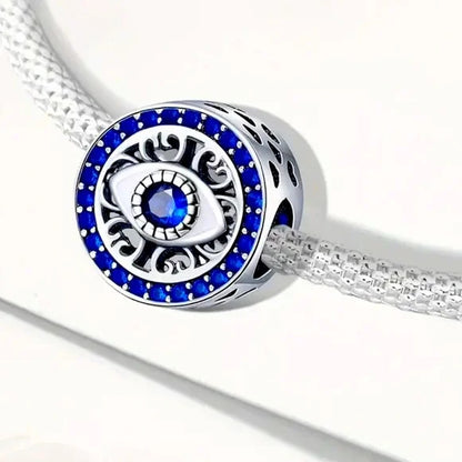 Blue Evil Eye Bead Sterling Silver Charm Hallmarked S925 for Charm Bracelet and Necklace
