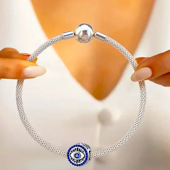 Blue Evil Eye Bead Sterling Silver Charm Hallmarked S925 for Charm Bracelet and Necklace