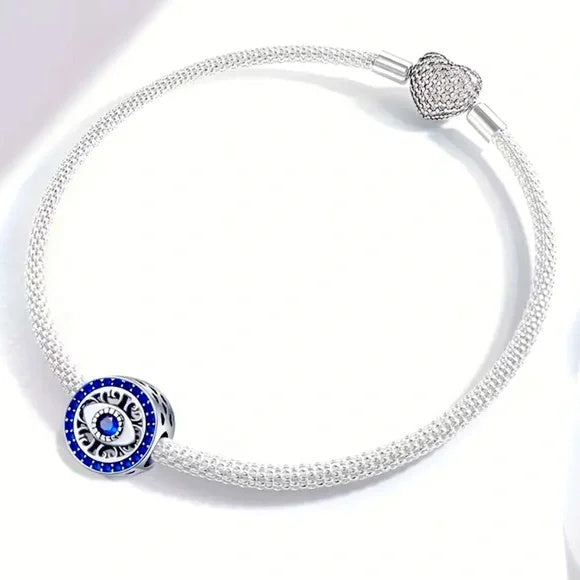 Blue Evil Eye Bead Sterling Silver Charm Hallmarked S925 for Charm Bracelet and Necklace