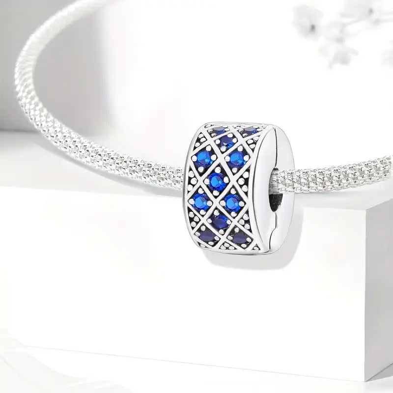 Blue Pave Clip Sterling Silver Charm Hallmarked S925 for Charm Bracelet and Necklace