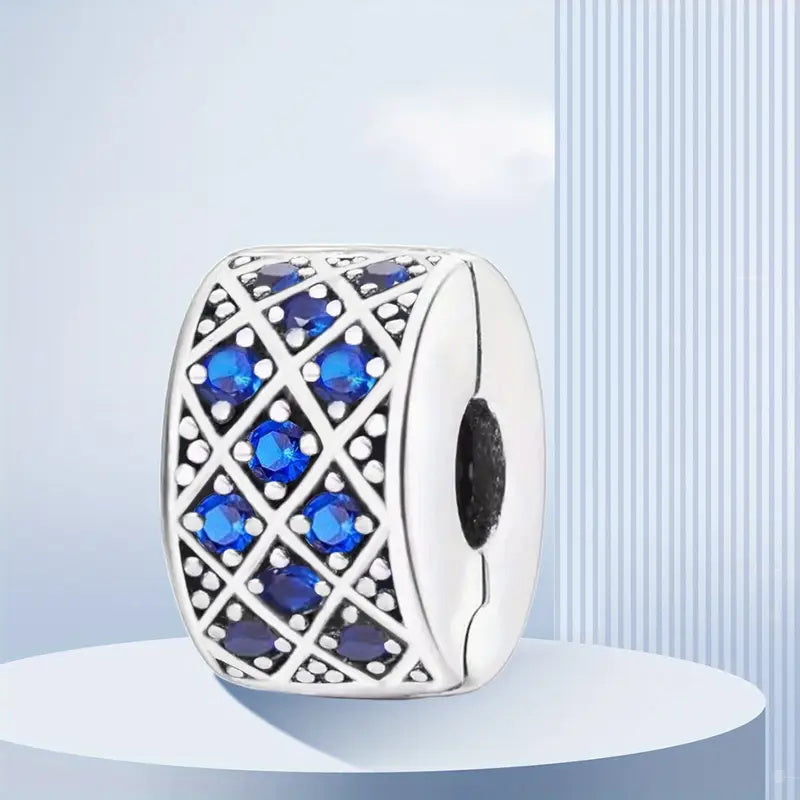 Blue Pave Clip Sterling Silver Charm Hallmarked S925 for Charm Bracelet and Necklace