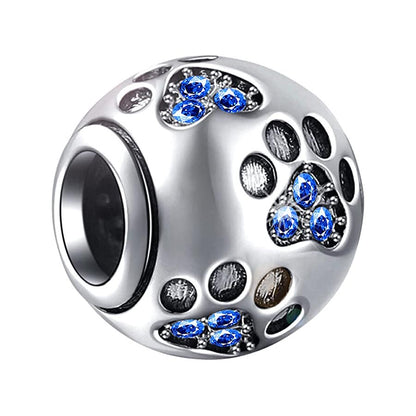 Blue Paw Print Animal Pet Dog Footprint Sterling Silver Charm Hallmarked S925 for Charm Bracelet and Necklace