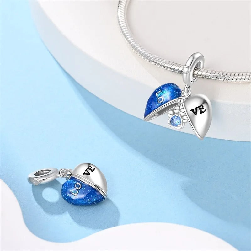 Blue Paw Print Locket Charm for Bracelet, S925 Sterling Silver