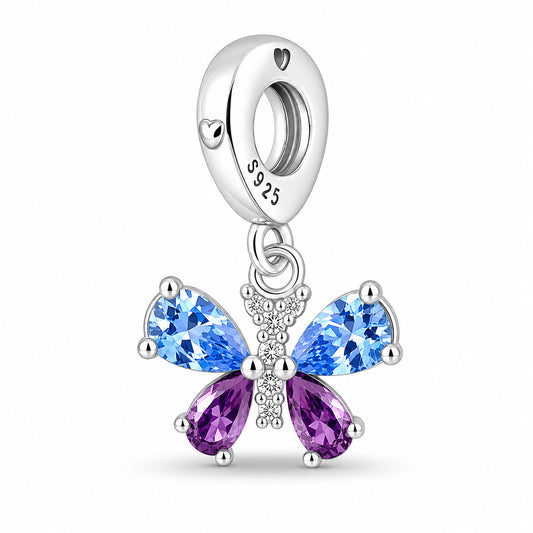 Blue Purple Butterfly Charm Sterling Silver Charm Hallmarked S925 for Charm Bracelet and Necklace